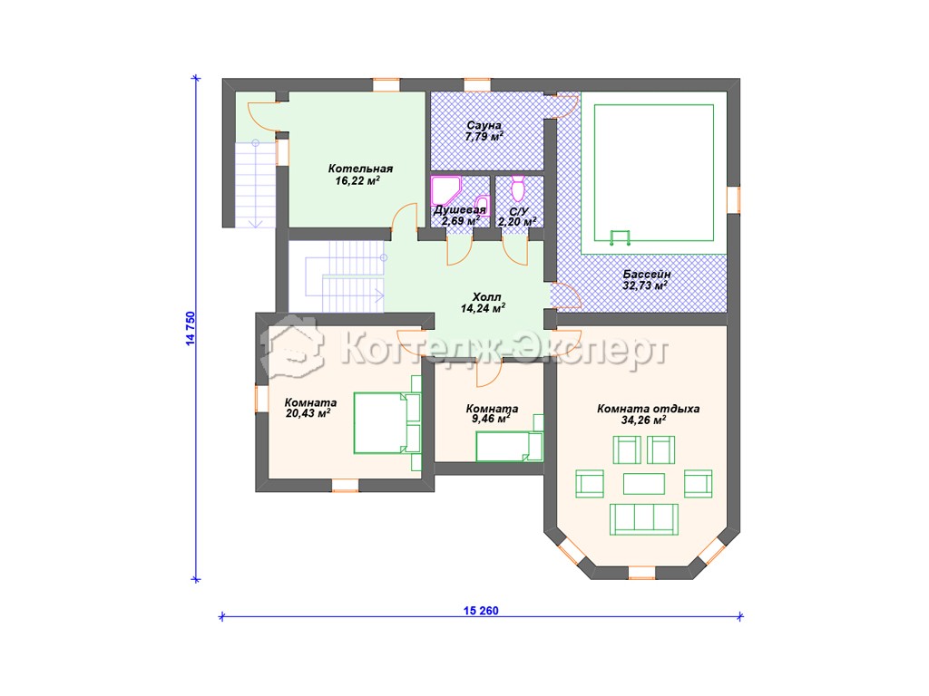 Проект дома К-076. План цокольного этажа