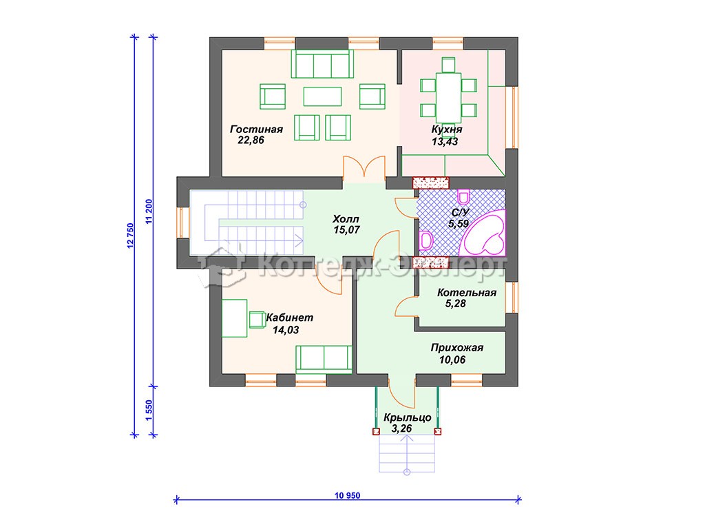 Проект дома К-091. План 1-го этажа