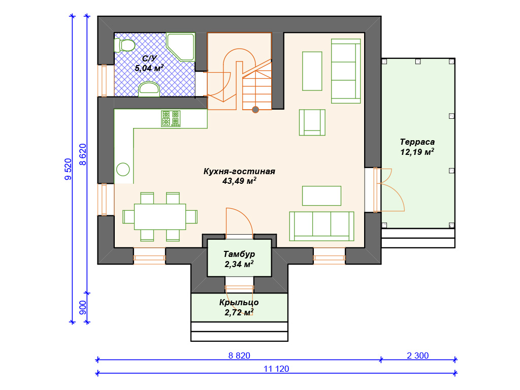 Проект дома К-223. План 1-го этажа