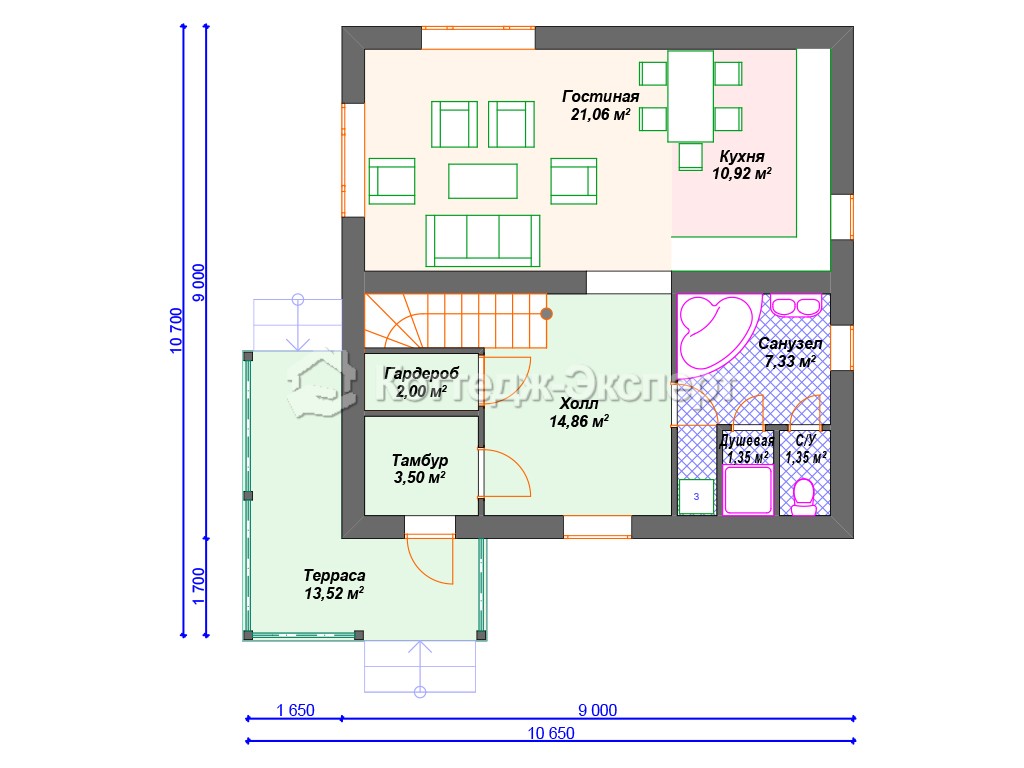 Проект дома К-026. План 1-го этажа